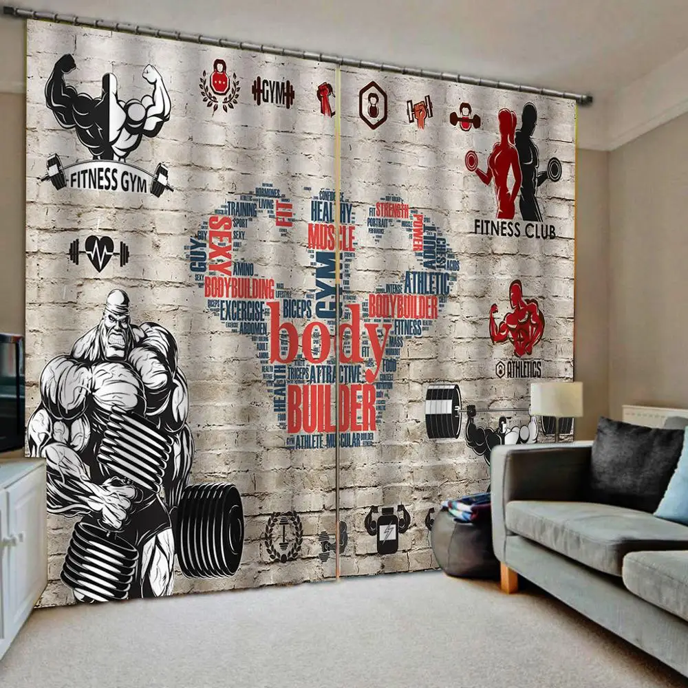 Gym Weight lifting curtain 3D Digital print Blackout curtains luxury