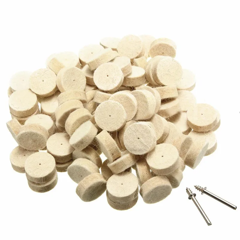 

100pcs Wool Felt Polishing Buffing Round Wheel Tool + 2 Shank For Dremel Rotary