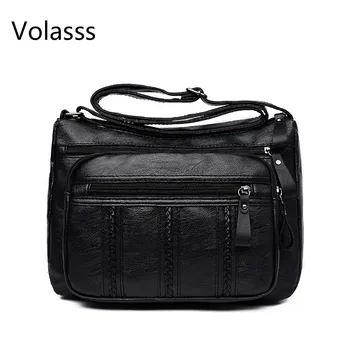 

Lowest Price Fashion Women Crossbody Bag Black Soft Leather Shoulder Bag Patchwork Messenger Small Flap Bags For Girls Handbag