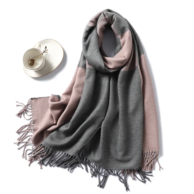

High Quality Women Cashmere Winter Scarf Pashmina Tassel Solid Plaid Lady Shawls and Wraps Thick Warm Foulard Scarves 2019 New