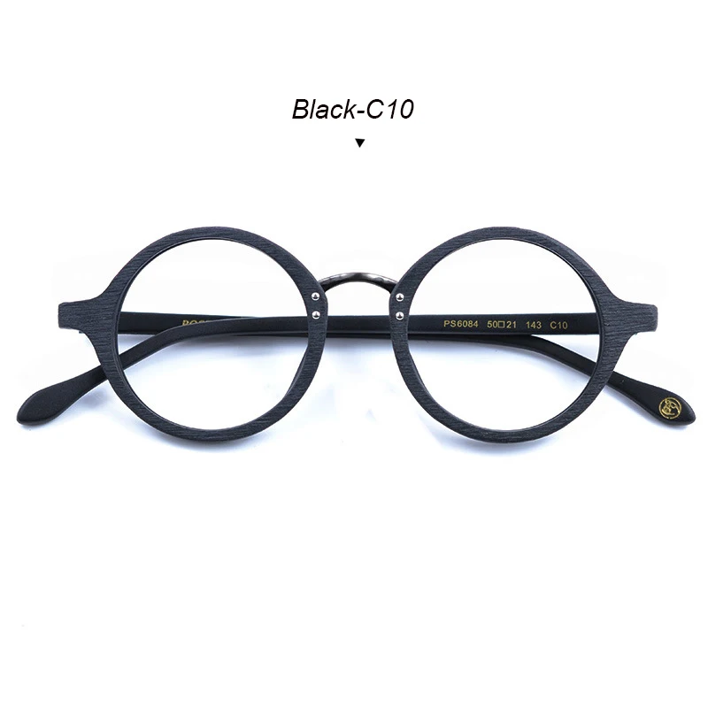 HDCRAFTER оптические очки оправа мужские круглые деревянные прозрачные линзы, очки по рецепту рецепт мужские очки для чтения, очки - Цвет оправы: Black-C10