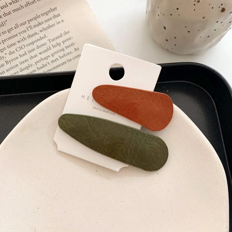 2 шт. имитация искусственной из искусственной кожи капли воды BB заколки для волос шпильки для женщин модные однотонные аксессуары для волос цветные заколки - Цвет: orange green