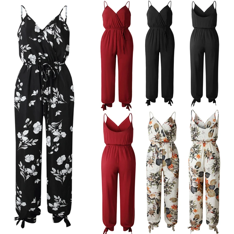 Hot Casual Women Sleeveless Loose Baggy Trousers Overalls Pants Solid Romper Jumpsuit Backless V-neck Women's Floral Clubwear Hot Casual Women Sleeveless Loose Baggy Trousers Overalls Pants Solid Romper Jumpsuit Backless V-neck Women's Floral Clubwear