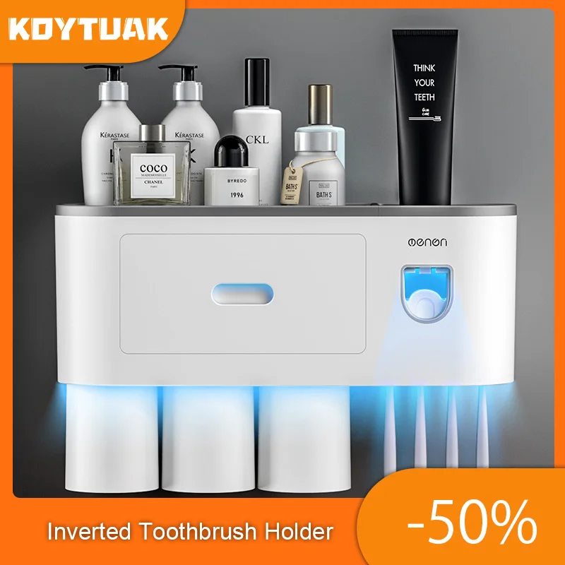 Magnetic Adsorption Inverted Toothbrush Holder Storage Rack Automatic Toothpaste Squeezer Dispenser Bathroom Accessories Home |