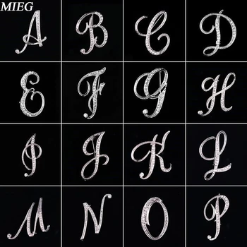 

MIEG 2020 Creative Unisex Crystal 26 English Letter Designer Brooch Pin Zinc Alloy A To Z Initial Letter Brooch Gifts