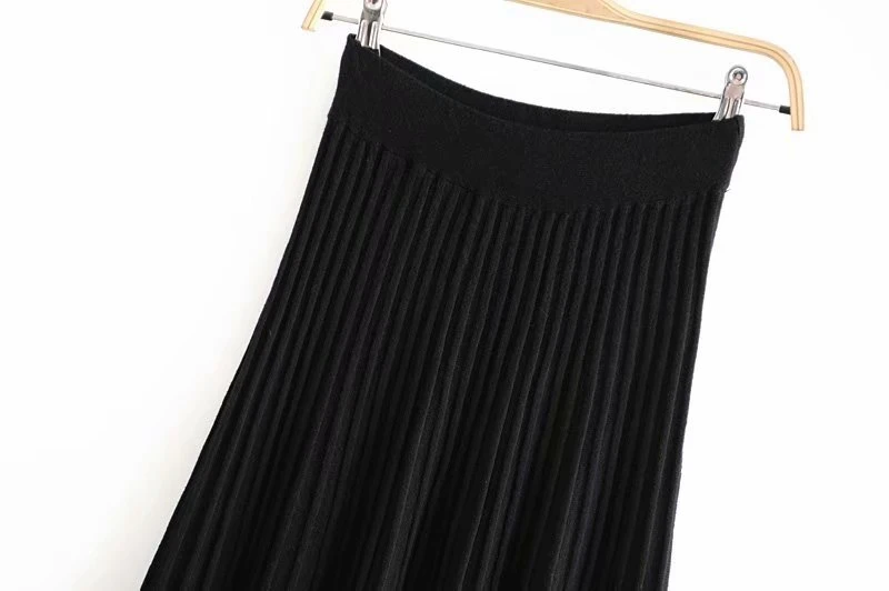 Women High Waist Knit Pleated Skirts Autumn Winter Bottoming Solid Color Party Long Skirts ZA6186