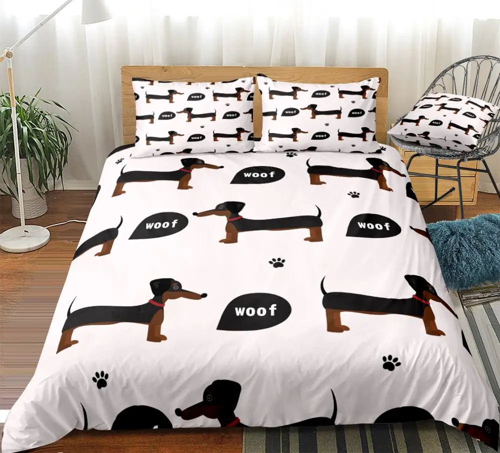 Sausage Dog Reversible Novelty Duvet Quilt Cover Bedding Set with pillowcases 