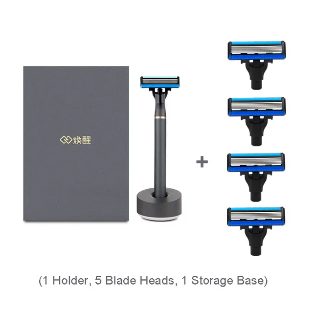 Black with 4 Blades Xiaomi Бритва для бороды, ручная бритва, комплект магнитной стружки, Сменное бритвенное лезвие для мужчин и женщин - Цвет: Black with 4 Blades