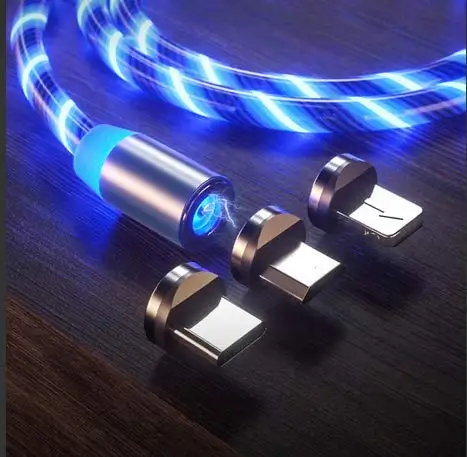 

LED Flowing Magnetic Charger Cable Light Up Phone Charging Cable Quick Connect 3 in 1 USB Compatible with Type C Android iOS