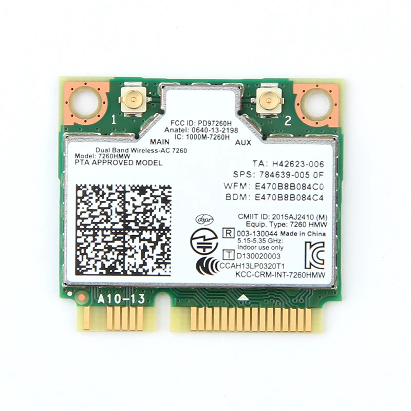 

Dual Band Wireless Wifi Card Intel 7260 7260HMW Half Mini PCI-E 2.4G/5Ghz 867Mbps Bluetooth 4.0 Wi-Fi Adapter 802.11ac/a/b/g/n