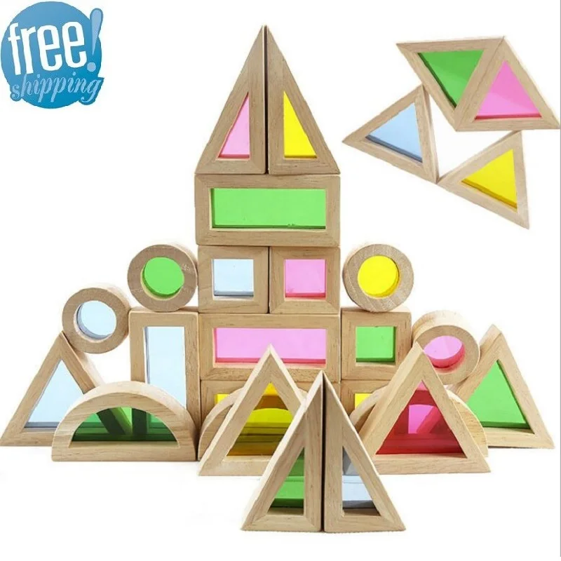 15.69US $ 41% OFF|Wooden Rainbow Stacking Blocks Creative Colorful Learning And Educational Construc...