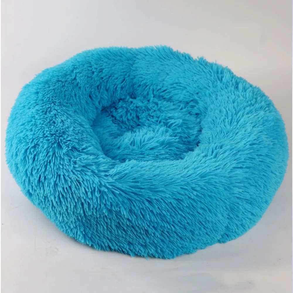 Плюшевая кровать для собак пончик моющаяся кошка теплая круглая кровать для домашних животных СЪЕМНЫЙ зимний диван для кошек собак Щенок Котенок аксессуары для животных - Цвет: Blue