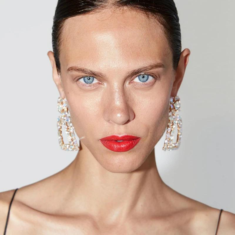 

New Arrival Colorful Crystal Beads Geometric Drop Earrings for Women Elegant Jewelry Big Pendant Statement Simple Dangle Brincos