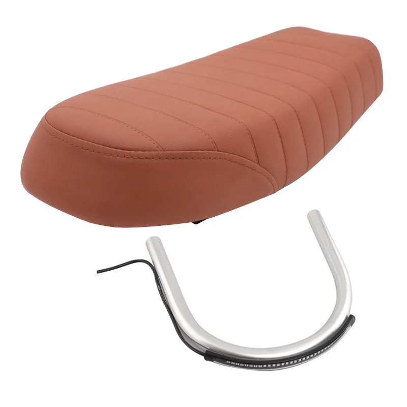 

Brown Seat Chrome Frame Hoop Loop LED Turn Signal Tail Light Combo For Harley BMW R Honda CB Yamaha Cafe Racer Motorcycles