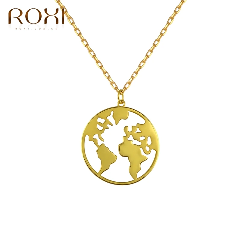 ROXI 925 Серебряное ожерелье Кулон карта мира Globetrotter колье для женщин Подарок