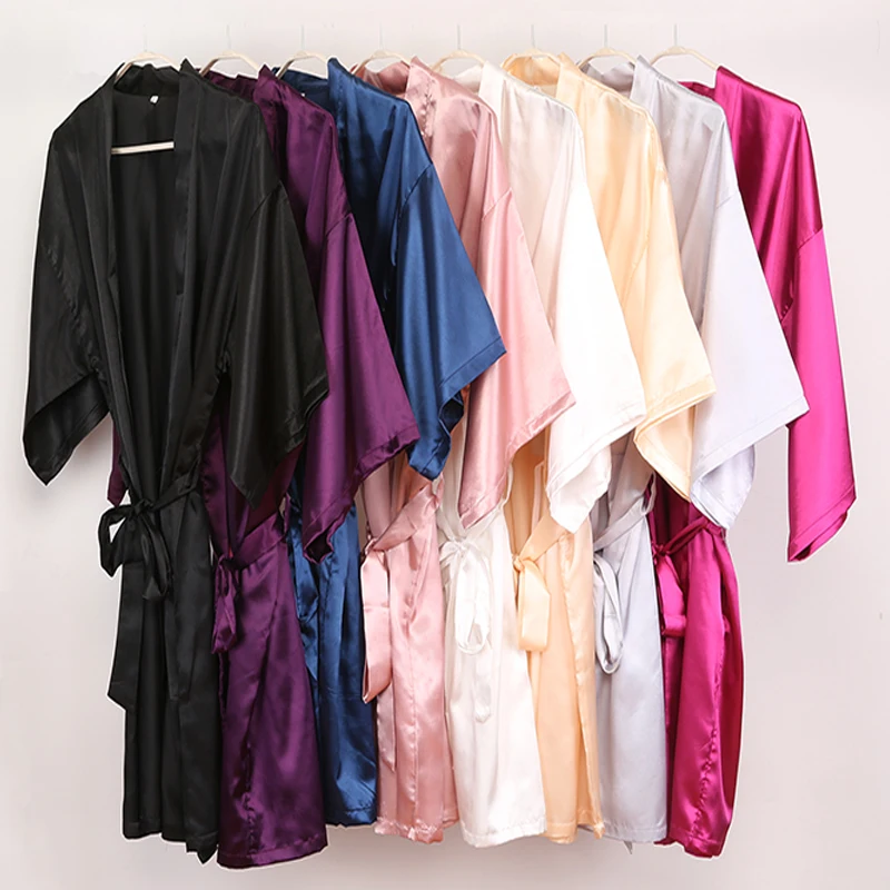 C& Fung гладкие атласные халаты ярко-розовый цвет шампанского серебро кимоно халат Женская простота пижамы Свадебные вечерние Халаты короткие S-XXL