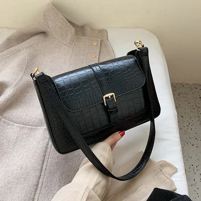 black Винтажные сумки-мессенджеры из аллигатора, женские модные сумки на плечо с металлическим замком, Женские Простые однотонные сумки через плечо, сумка на запястье - Цвет: black