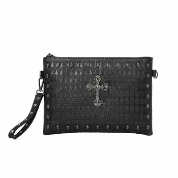 

New personalized skull cross design envelope bag men and women casual hand bag stylish hand rivet cross body bag