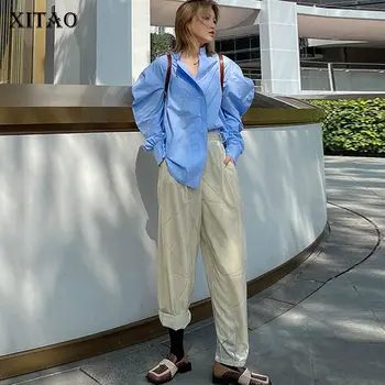 

XITAO High Waist Straight Pants Loose Irregular Casual Wide Leg Pants Spring Fashion Customizes Women Minority Style DMY3661