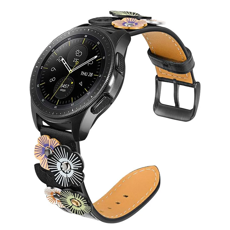 Женский цветок и натуральная кожа ремешок 20 мм для samsung Galaxy Watch 42 мм/Active 40 мм/Active2 40 мм 44 мм ремешок на запястье