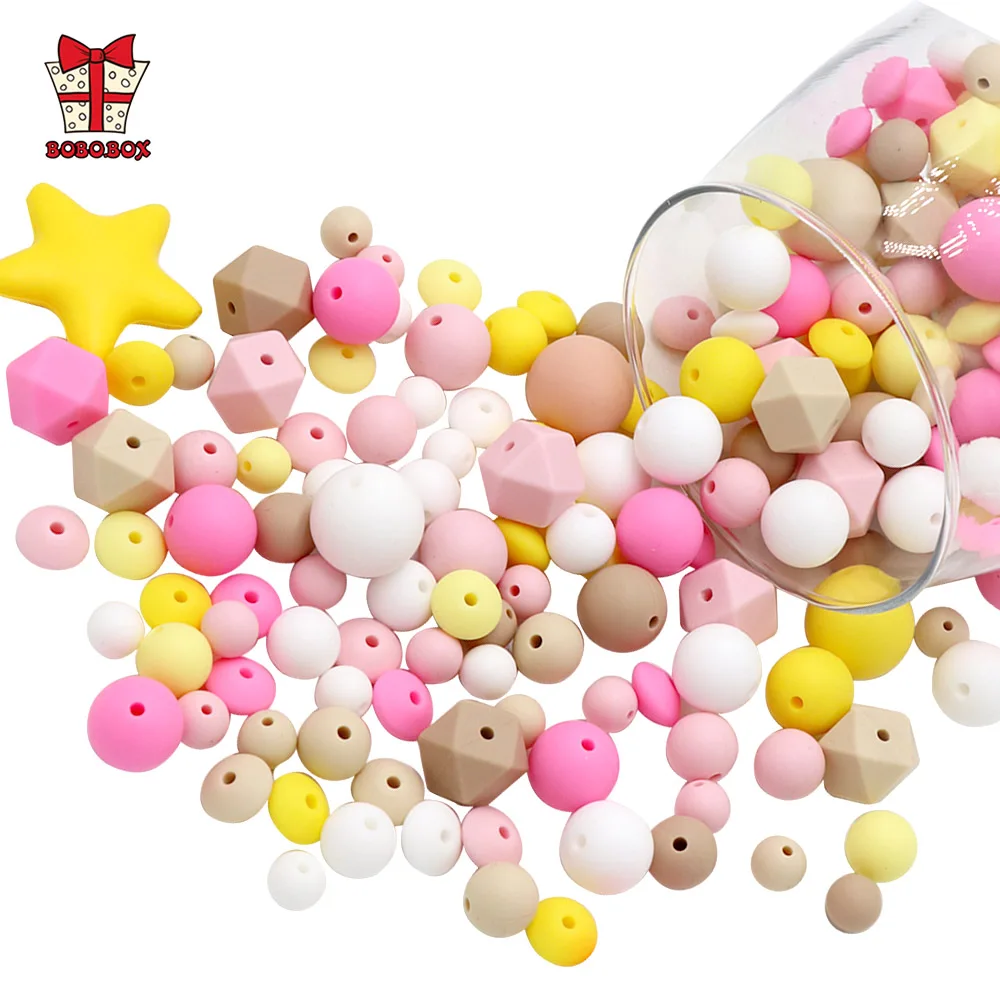 BOBO.BOX Silicone Teethers Beads Eco-friendly BPA Free Baby Teething Letter Beads Pacifier Chain Clip DIY Necklace Rattail Cord 2