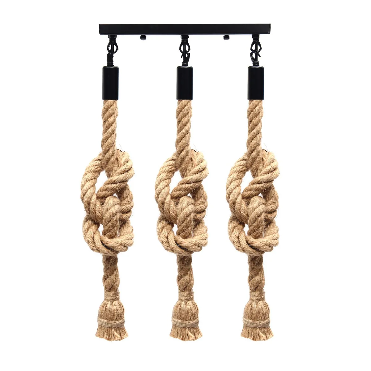 Vintage Industrial Style E27 Retro Three Head Hemp Rope Pendant Lamp Bulb Holder Hanging Light Fixture For Country Home Decor