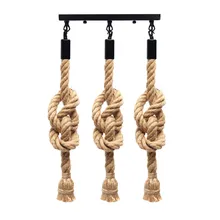 Vintage Industrial Style E27 Retro Three Head Hemp Rope Pendant Lamp Bulb Holder Hanging Light Fixture For Country Home Decor