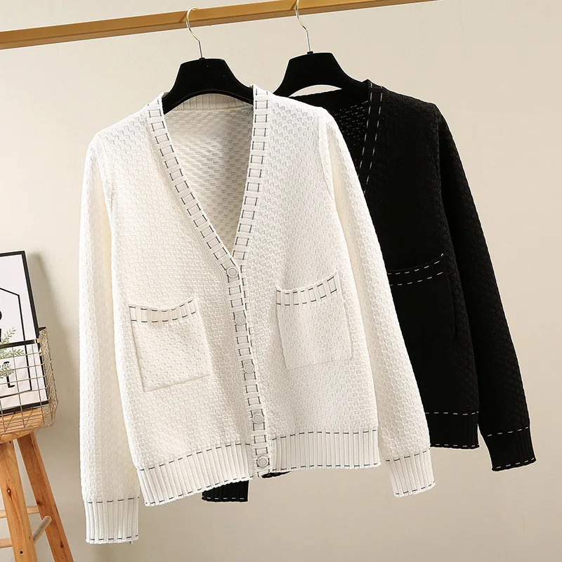 Trendy Women Clothes Solid Button V -neck Knitted Sweater Long Sleeve Casual Cotton Knitwear Cardigan Tops One Pieces |