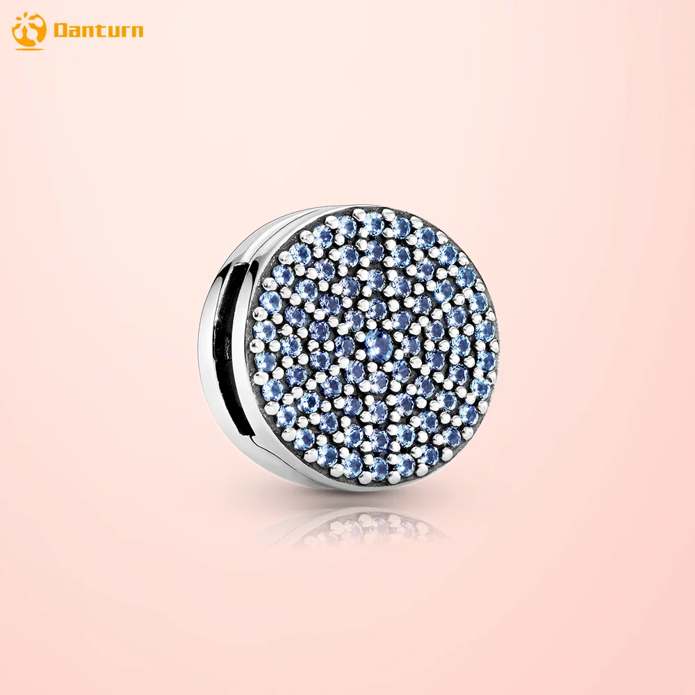

Danturn New 925 Sterling Silver Bead Round Blue Pave Clip Charms fit Original Reflexion Bracelets for Women Jewelry Making Gift