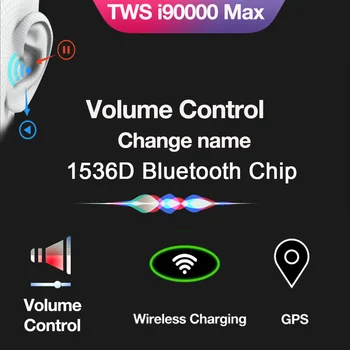 

2020 New i90000 MAX TWS Wireless bluetooth Headphone Super Bass Bluetooth 5.0 Earphone Rename GPS Smart sensor earbuds 1536 Chip