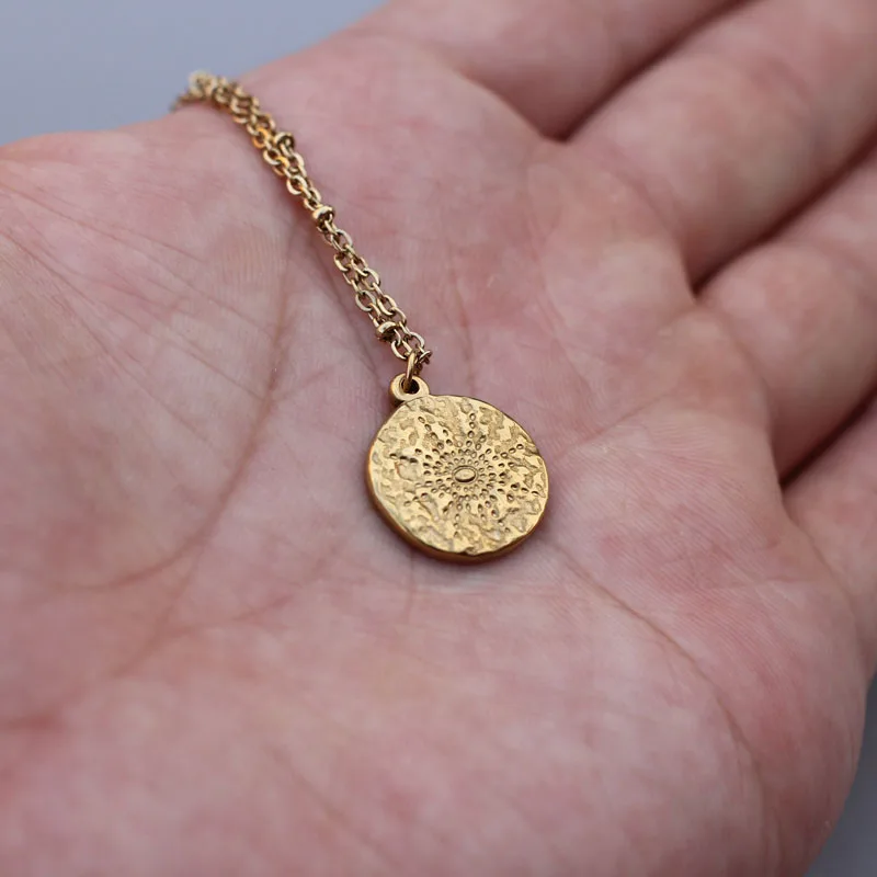 Carved Gold Coin Pendant Necklace for 