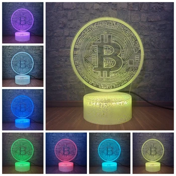 

Drop Shipping Bitcoin Sign 3D Optical Illusion Table Light Mood Lamp Touch Remote Control Colorful Usb Coin Desk Lamp Room Decor