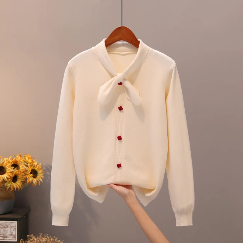

white Cardigan Women Cashmere Solid Knit Sweater Women Long Sleeve spring bowknot female Cardigan Kimono Knitwear