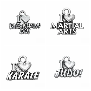 

10pcs/lot I Love Martial Arts Judo Karate Tae-Kwon Do Charms Pendant For Jewelry Making Antique Silver Color Alloy Charms