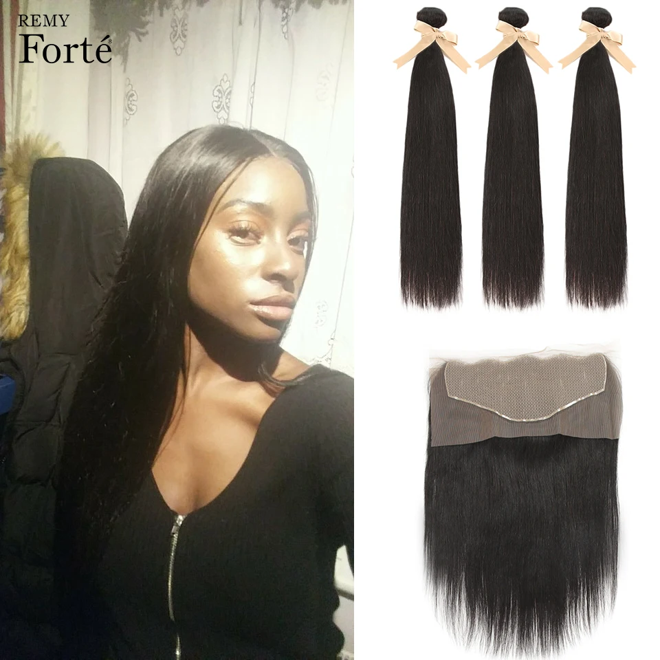 

Remy Forte 30 Inch Bundles With Frontal Straight Bundles With 13x6 Hd Transparent Lace Closure Brazilian Hair Weave Bundles