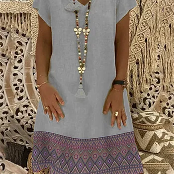 

S-5XL large size loose casual Women Dress 2020 summer women dress printed short-sleeved V-neck dress new