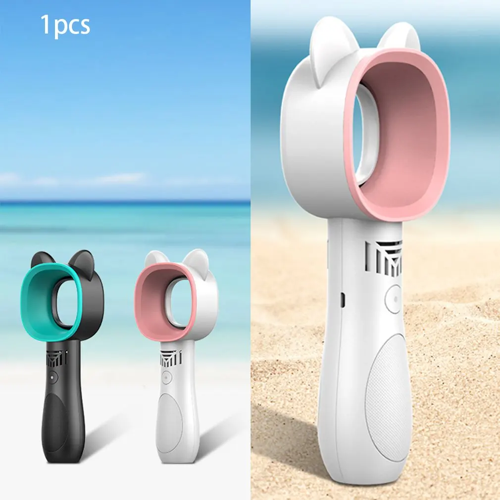 Mini Cute Cat Outdoor Usb Rechargeable Fan Portable Bladeless Handheld No Leaf Handy Cooling | Дом и сад