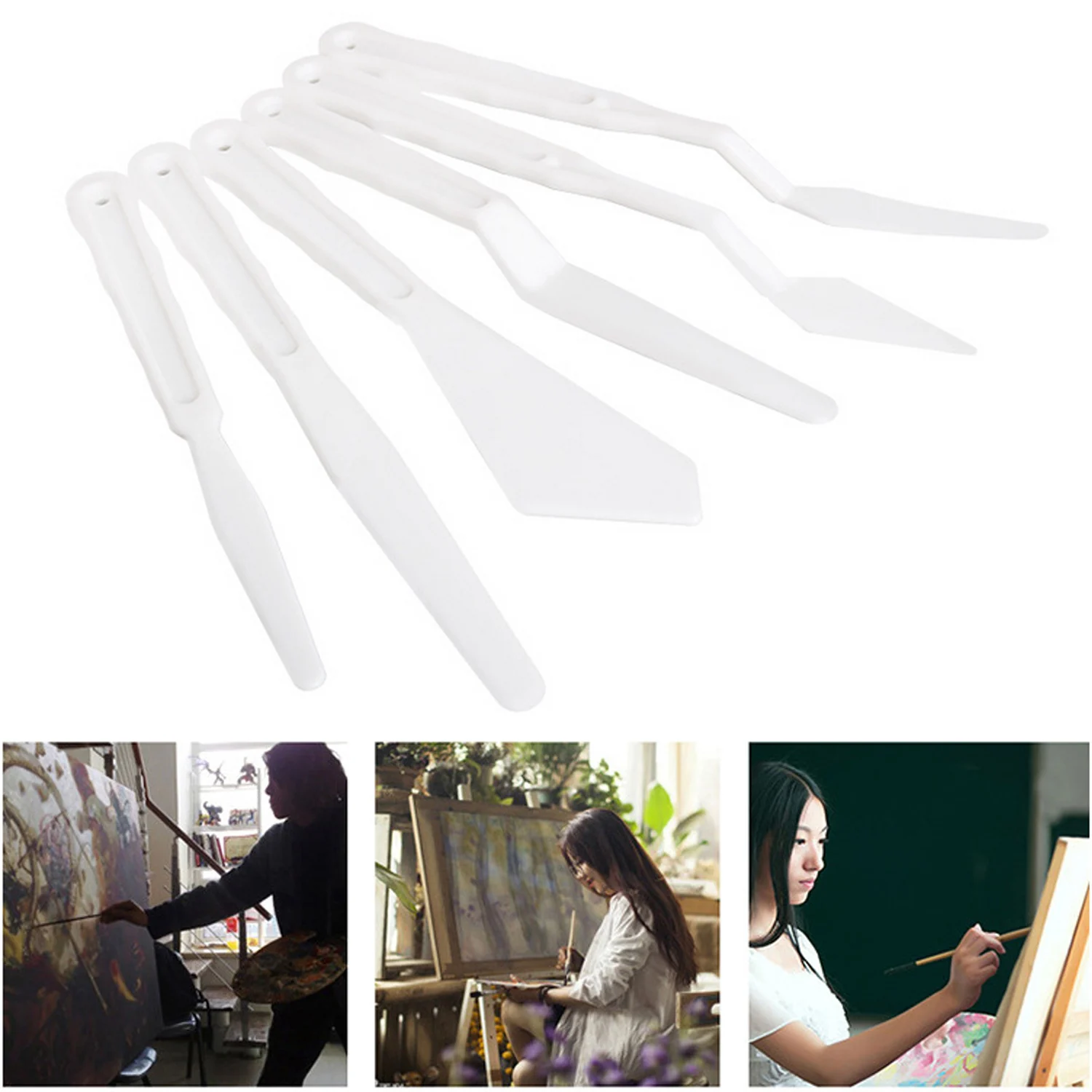 

12pcs Plastic Spatula Palette Knives Set with 6 Different Styles for Oil Painting Acrylic Mixing School Classroom Art Tools