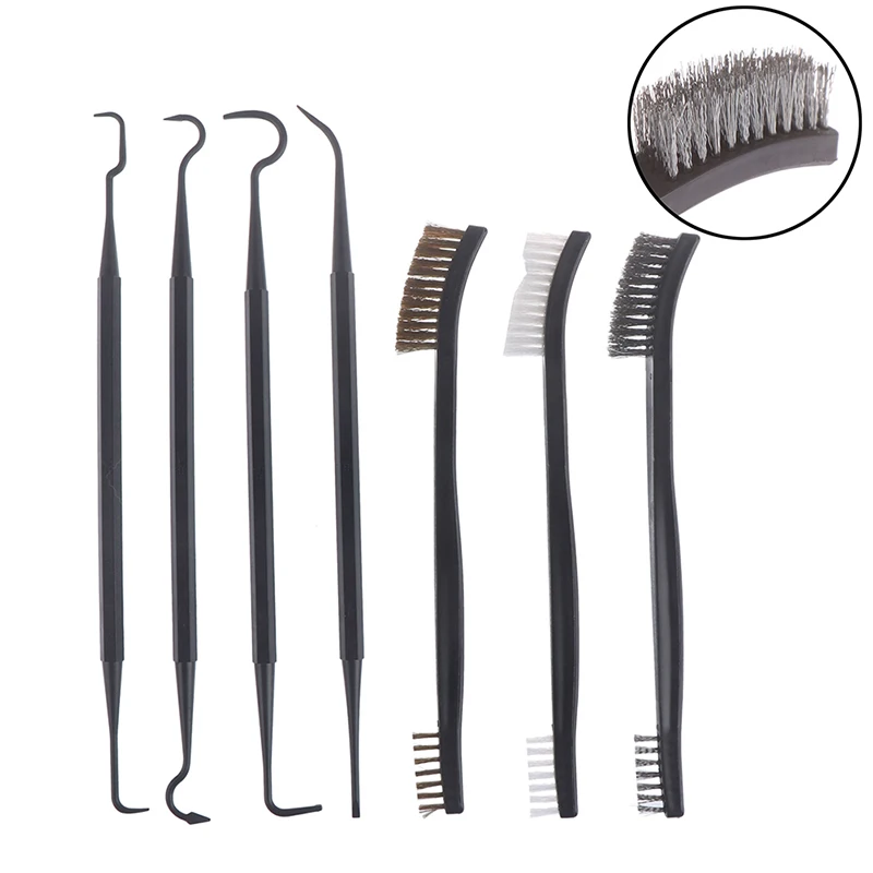7pcs/Set Universal Gun Hunting Cleaning Kit 3pcs Steel Wire Brush + 4pcs Nylon Pick Set Gun Cleaning Brush Tool