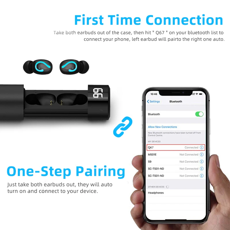 Q67 TWS беспроводные наушники Bluetooth 5,0 стерео мини наушники с двойным микрофоном спортивные водонепроницаемые наушники для iphone Xiaomi huawei