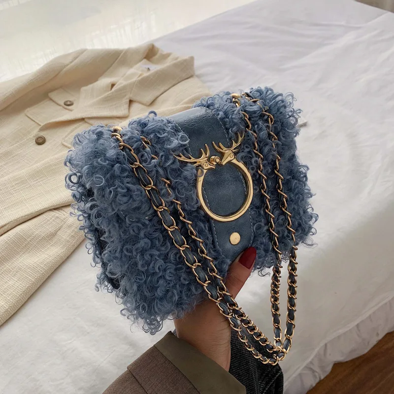 

Autumn And Winter Curly mao bao Bag Women's 2019 New Style Fashion Korean-style Versatile Shoulder Bag Chain Fashion Small Squar