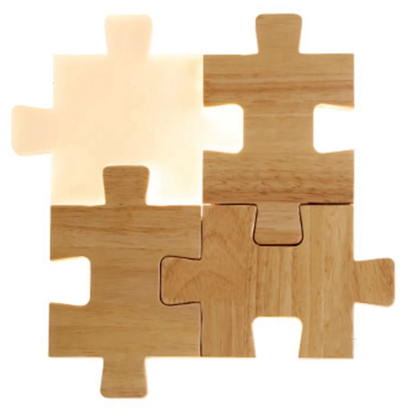 

Wood Bedside Wall Lamp Bed Room Night Light Acrylic Lights Nordic Style Living Room Aisle Light Fixture Creative Geometric Puzzl