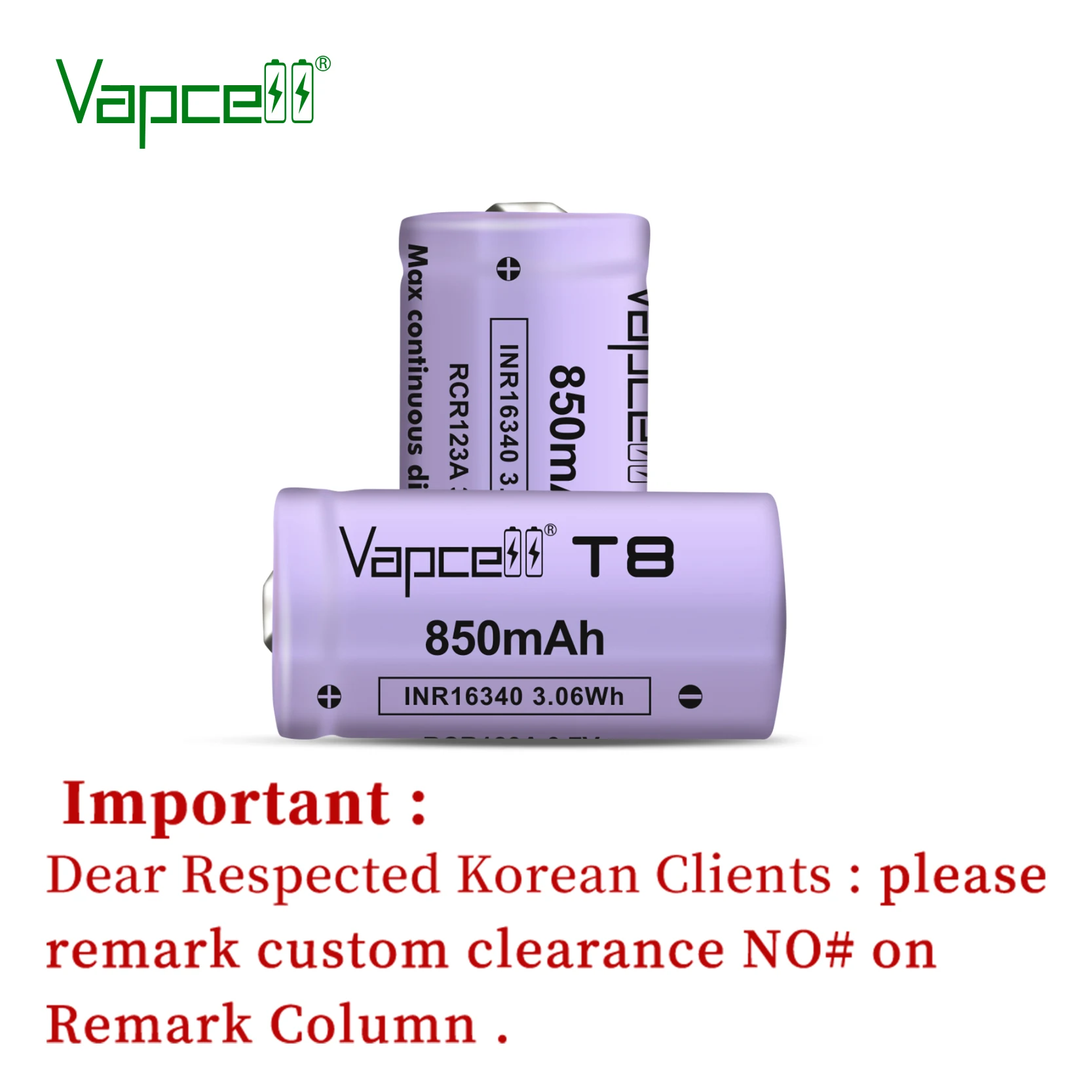 Vapcell Original 16340 850mah 3A T8 3.7V li ion battery rechargeable button top batteries for flashlight power tools HKJ test |