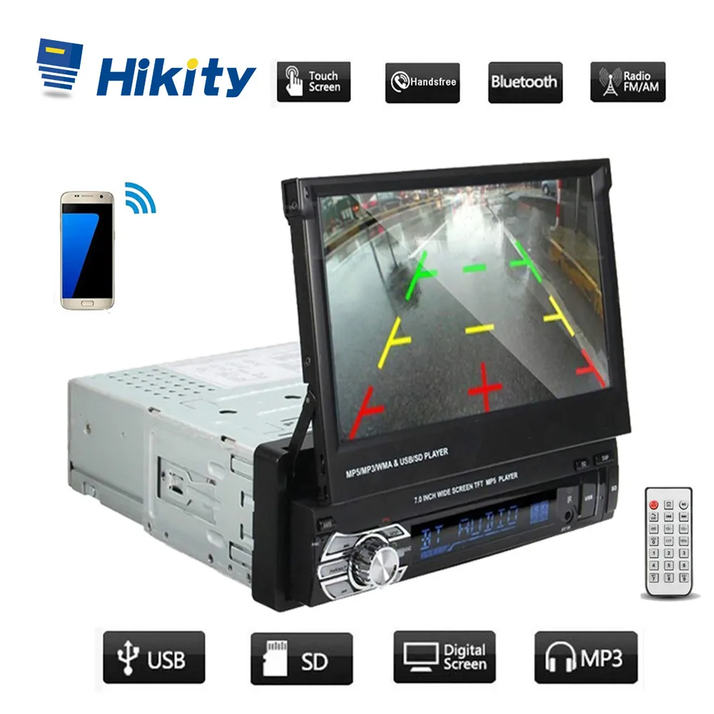 Hikity 2 дин стереорадио Bluetooth 1DIN 7 "HD выдвижной Сенсорный экран монитора MP5 SD FM usb-плеер заднего вида Камера