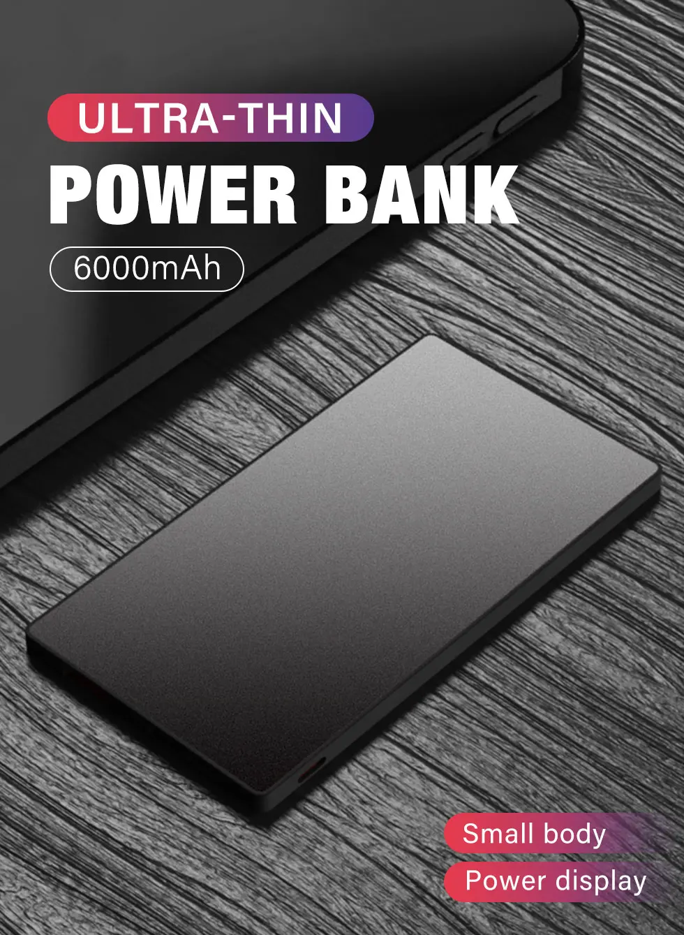 type c power bank 6000mAh Ultra Thin Slim Portable Phone Charger External Battery Power Bank For iPhone 13 12 8 7 Pro Max Huawei Xiaomi Powerbank bank power