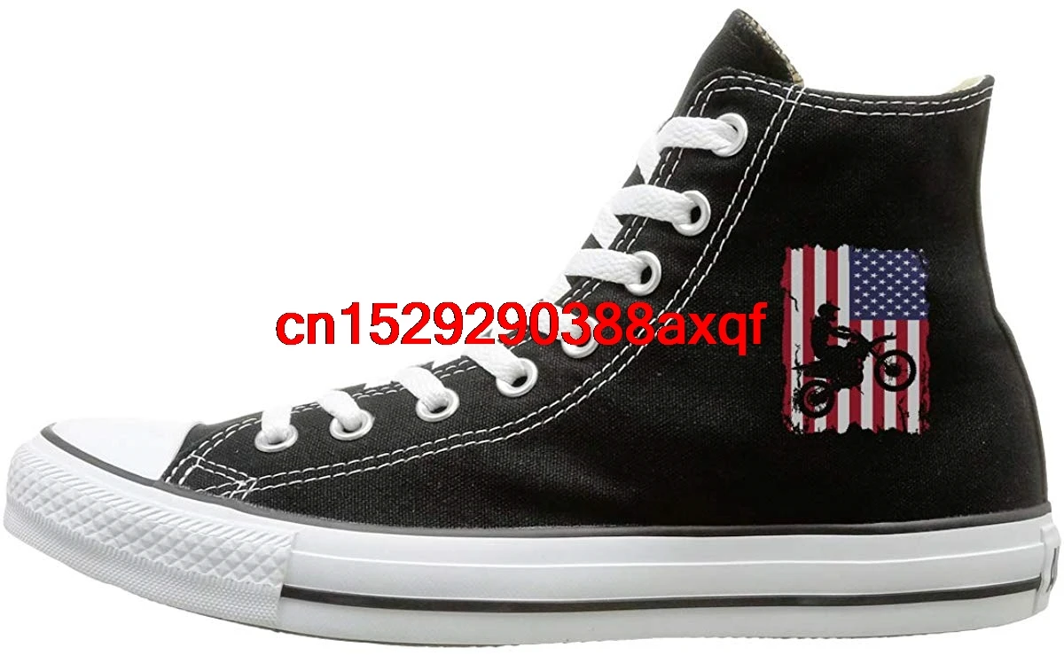 

Canvas Shoes Dirt Bike American Flag Fashion High-Top Lace Ups Canvas Sneakers For Unisex