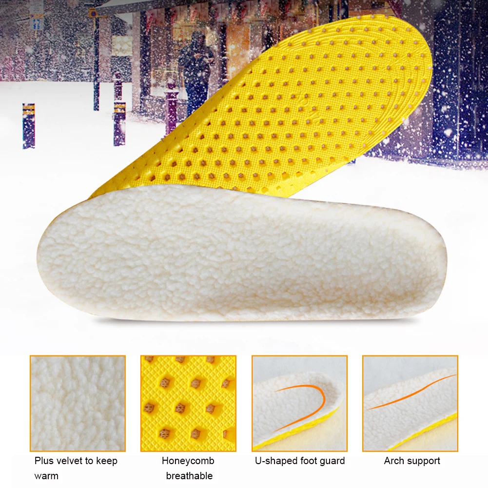 

Keep Warm Heated Cashmere Thermal Insoles Thicken Soft Breathable Winter Sport Shoes Insert For Man Woman Boots Pad Sole