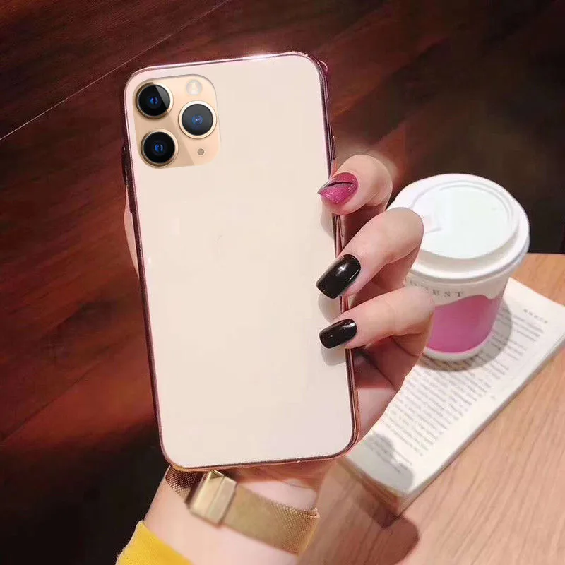 

Plating Tempered Glass Case For iPhone 11 Pro Max XR X Xs Max 6 6s 7 8 Plus Luxury Electroplated Bumper Glossy Cover With Logo