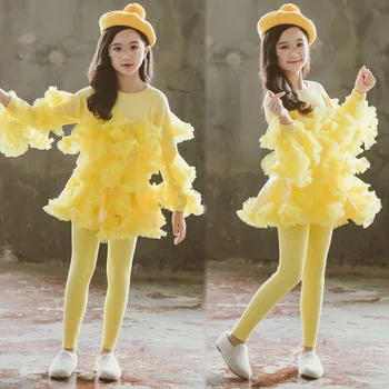 

2020 Kids Girls Clothes Sets 2PCS Children's Clothing Teenage Girls Clothing Sets 6 8 10 12 14 Year Lace Tops + Skirts Leggings