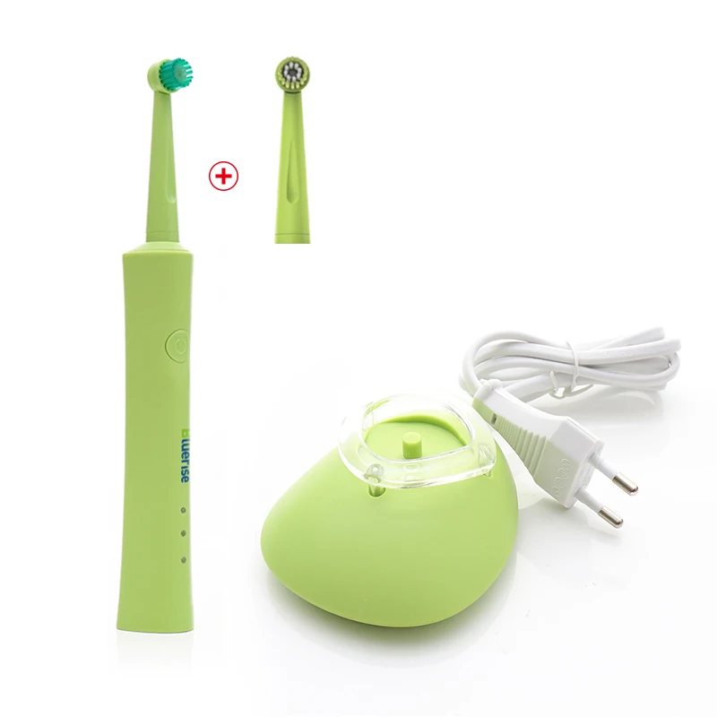 Электрическая зубная щетка перезаряжаемая 2 зубные щетки вращающиеся противоскользящие водонепроницаемые держатели для взрослых и детей гигиена полости рта уход за зубами - Цвет: Green